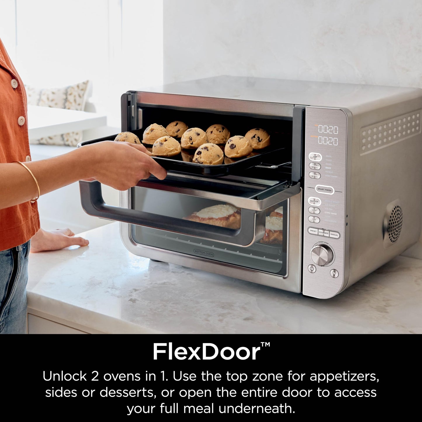 Ninja Countertop Oven Double Stack XL & Air Fryer with Pro Cook System, 12-in-1, Flexdoor, FlavorSeal, SMART FINISH with DualZone Technology, Air Fryer, Bake, Broil, Reheat, Stainless Steel, DCT651 (Renewed)