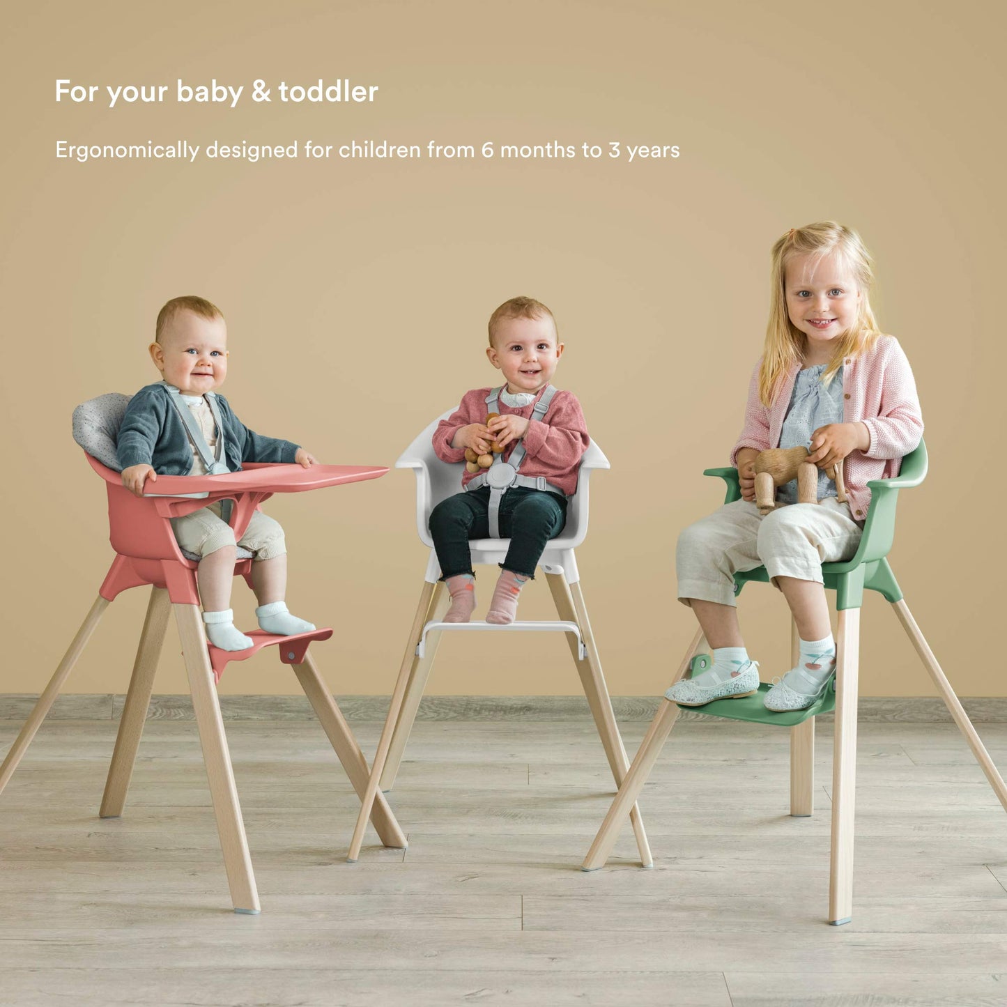 Stokke Clikk High Chair, Cloud Grey - All-in-One High Chair with Tray + Harness - Light, Durable & Travel Friendly - Ergonomic with Adjustable Features - Best for 6-36 Months or Up to 33 lbs