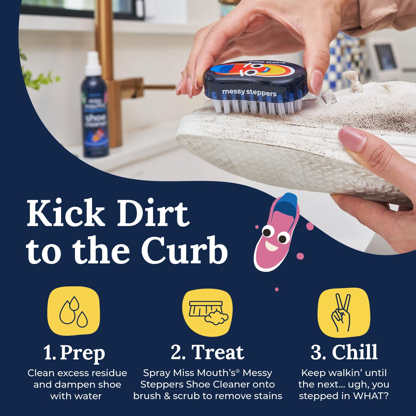 Miss Mouth's Messy Steppers Shoe Cleaner Brush - Remove Dirt, Grass, Scuffs from Rubber, Canvas, and Leather from the makers of Miss Mouth's Messy Eater Stain Treater