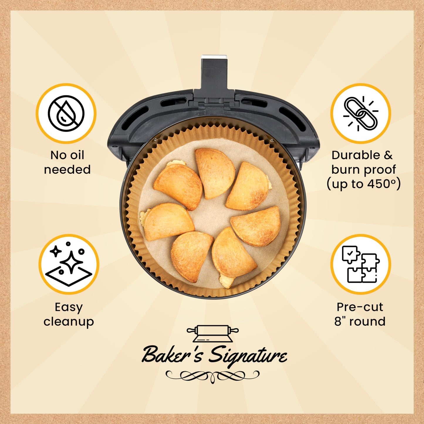 Air Fryer Liners for Ninja, 125 Pcs Round Disposable Airfryer Paper Liners – Non-Stick and Oil Proof for Easy Cleanup, Great for Oven, Pans & Baking – 8 Inch for 5-8 qt Basket by Baker's Signature