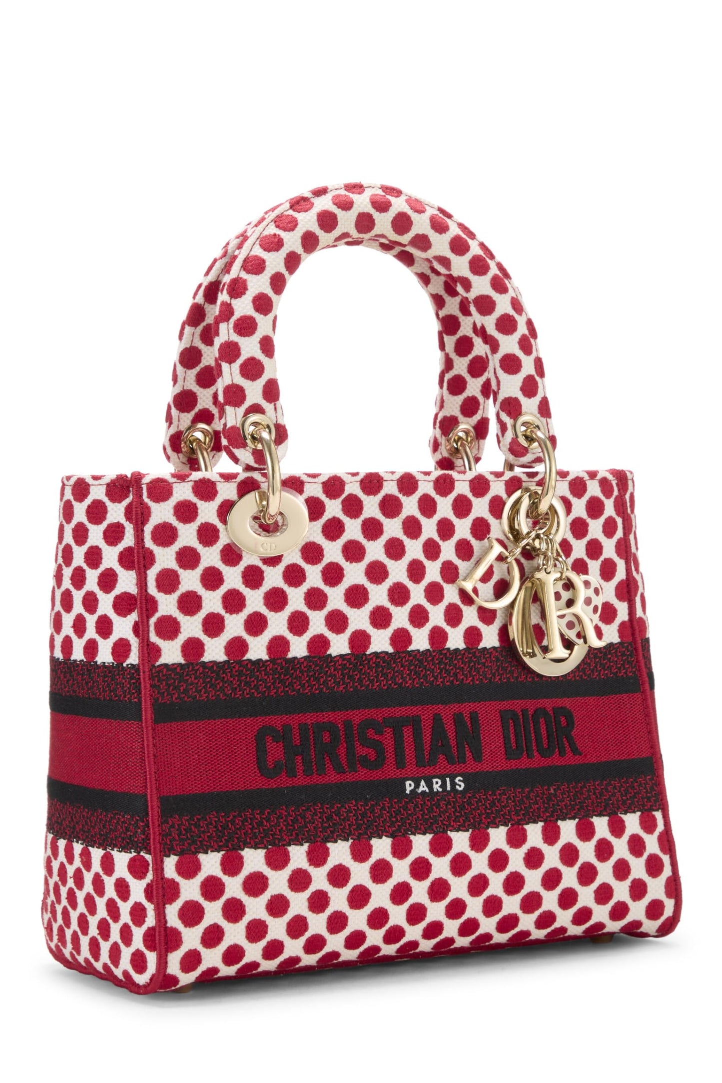 Dior, Pre-Loved Red Embroidered Canvas Dioramour Lady D-Lite Medium, Red