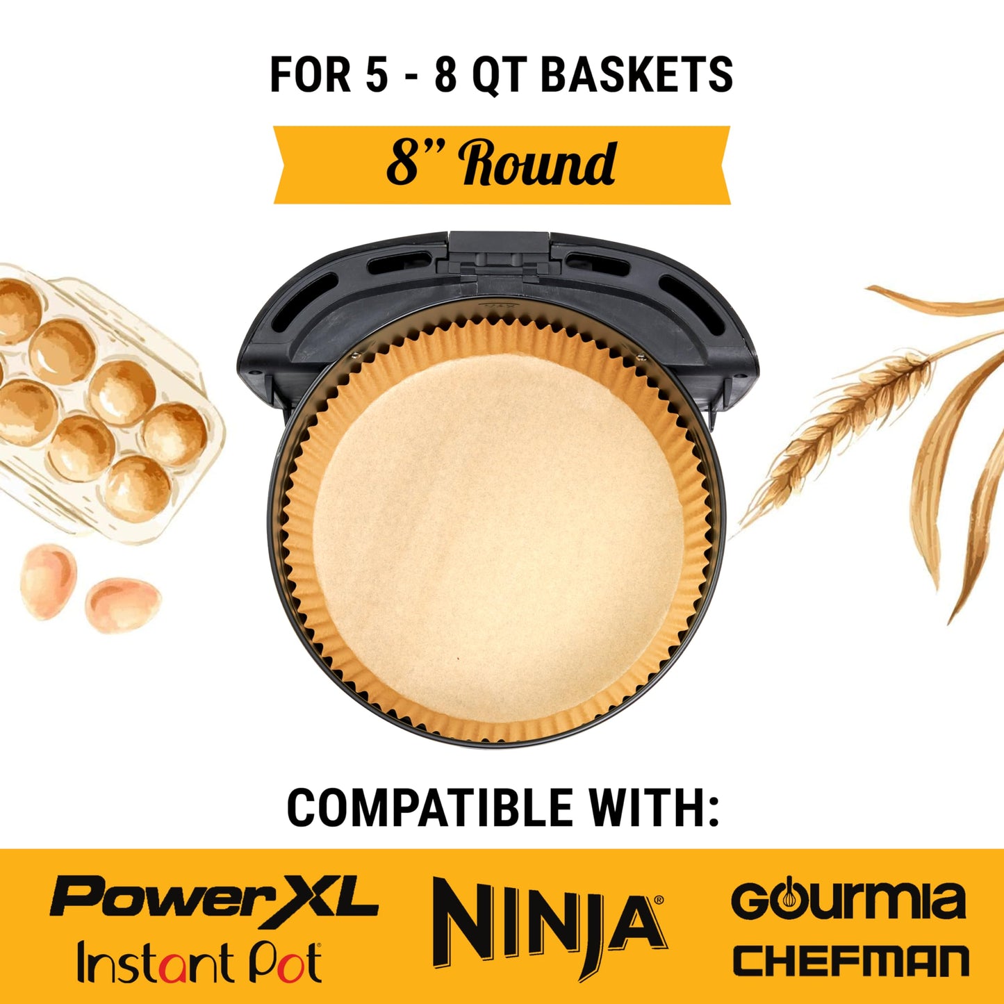Air Fryer Liners for Ninja, 125 Pcs Round Disposable Airfryer Paper Liners – Non-Stick and Oil Proof for Easy Cleanup, Great for Oven, Pans & Baking – 8 Inch for 5-8 qt Basket by Baker's Signature