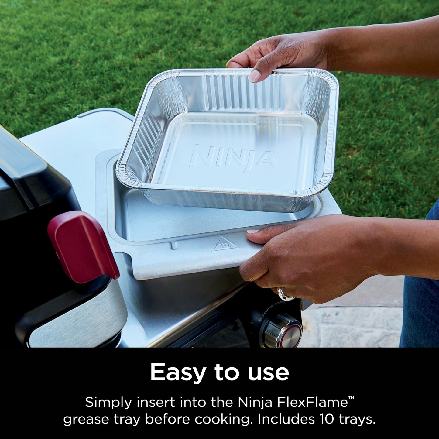 Ninja FlexFlame Upgrades Grease Tray Liners, Durable Aluminum, Disposable Drip Pans, Hassle-Free Cleanup, Set of 10, Compatible with PG300 Series, XSKGRSTRAYLNR