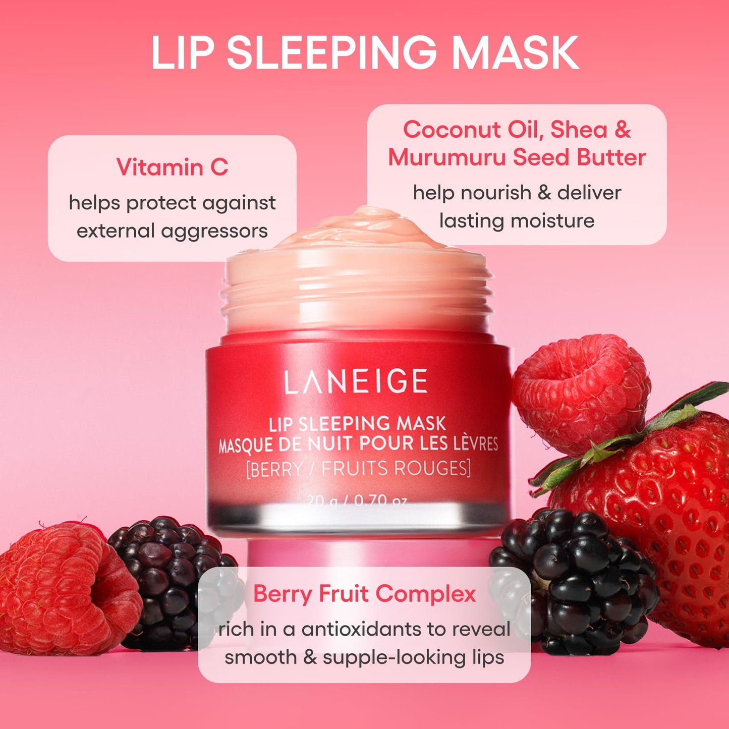 LANEIGE Day & Night Berry Lip Duo: Lip Sleeping Mask and Lip Glowy Balm with Vitamin C, Shea & Murumuru Butter for Hydrating Dry, Flaky Lips