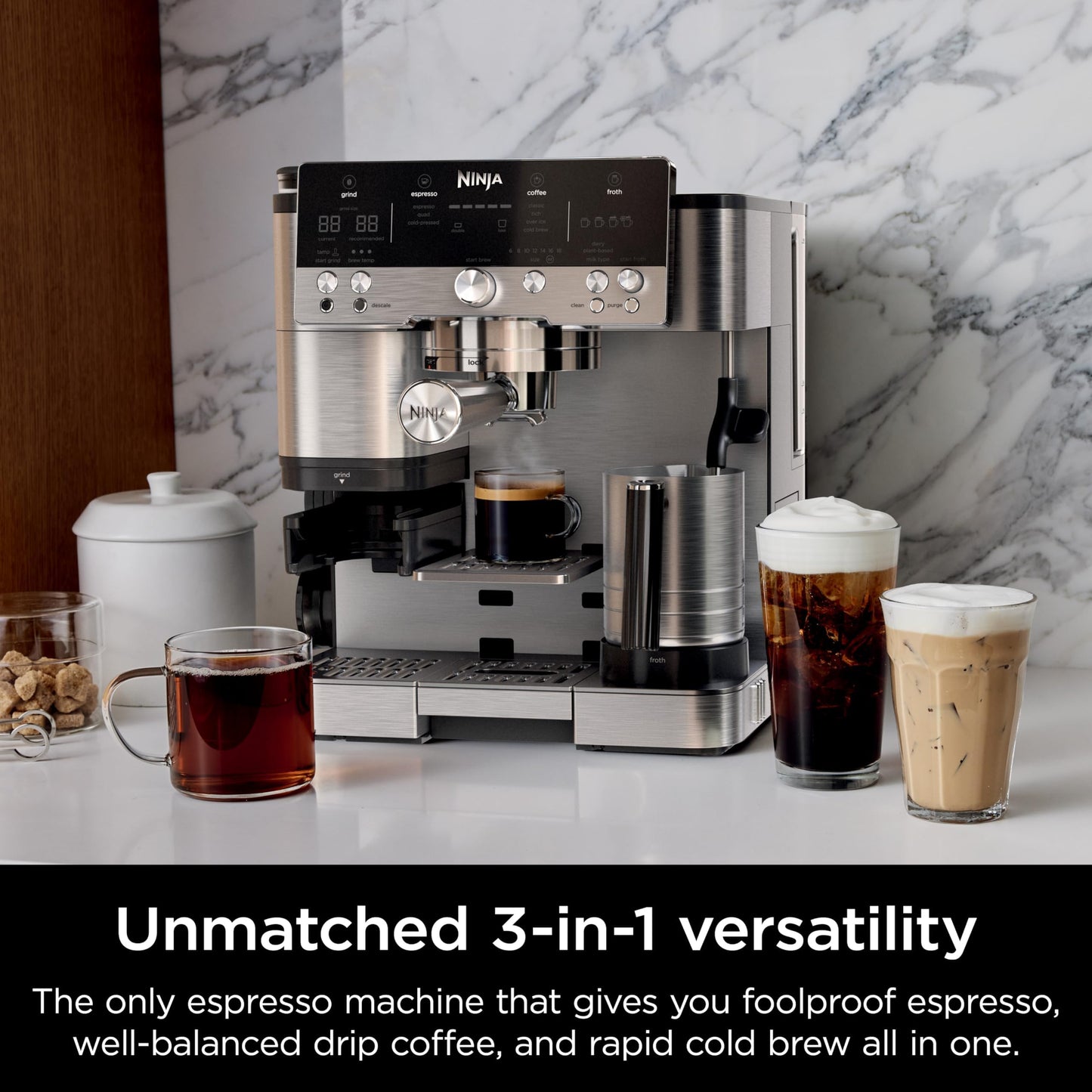 Ninja R-ES601 Luxe Café Premier Series Espresso Machine, Drip Coffee, Cold Brew, Grinder, Tamper, Frother, Silver - Certified Refurbished