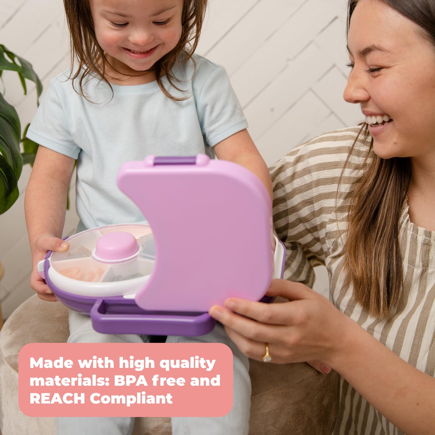 GoBe Kids Lunchbox with Detachable Snack Spinner, Bundle with Hand Strap & Sticker Sheet, Reusable Bento Style Lunch Container, 5 Small +1 Large Sandwich Compartment, BPA & PVC Free, coral pink