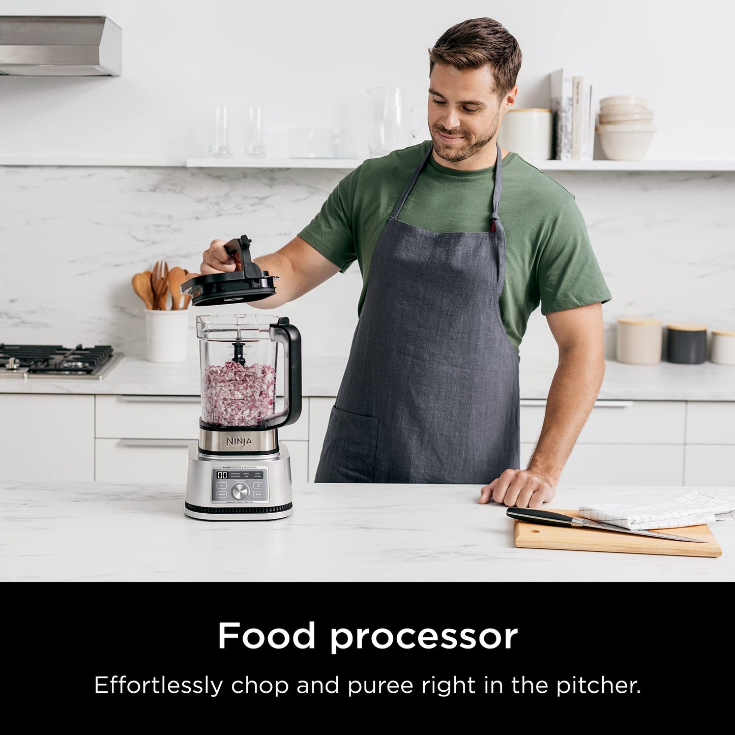 Ninja Foodi SS201 Power Blender & Processor. 3-in-1 Crushing Blender, Dough Mixer, and Food Processor 1400WP smartTORQUE 6 Auto-iQ Presets