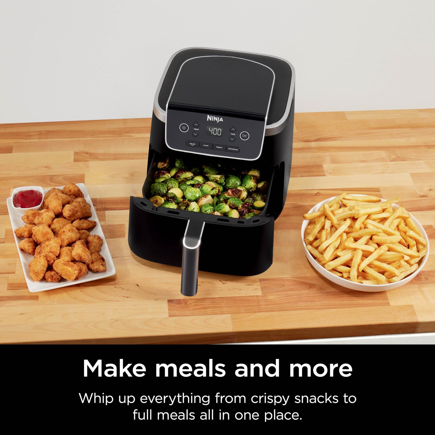 Ninja Air Fryer Pro 4-in-1 Capacity 5 m2 (4.7 Litres) Outdoor Roast, BBQ, Heating, Drainage, BBQ, Air Crisp Technology, Non-stick Basket and Crispy Griddle, Grey