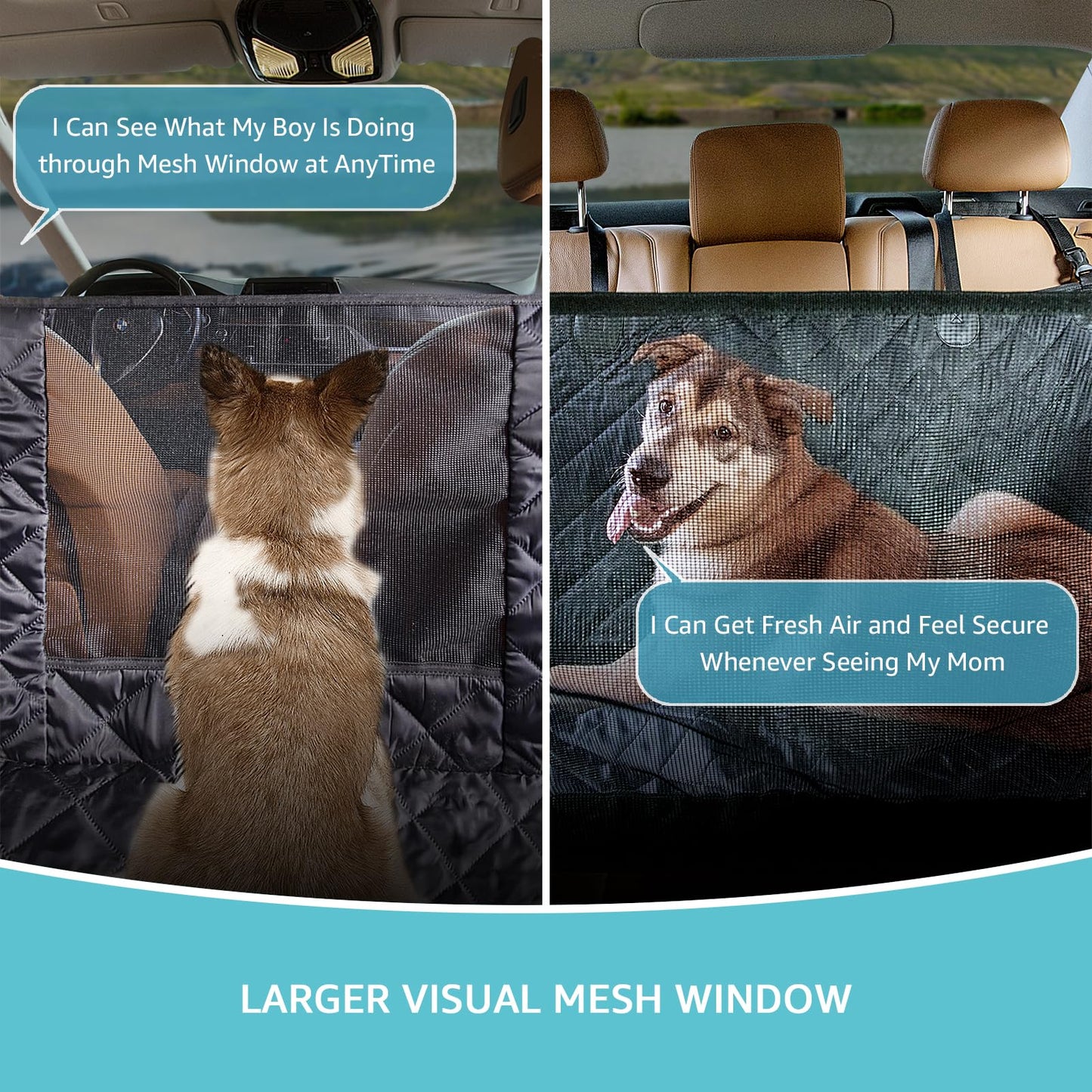Dog Car Seat Cover for Back Seat with Mesh Window - Waterproof Dog Hammock for Car with Side Flaps, Car Door Protection - Nonslip, Scratchproof Pet Rear Seat Cover for Cars, SUVs, Trucks(Black)
