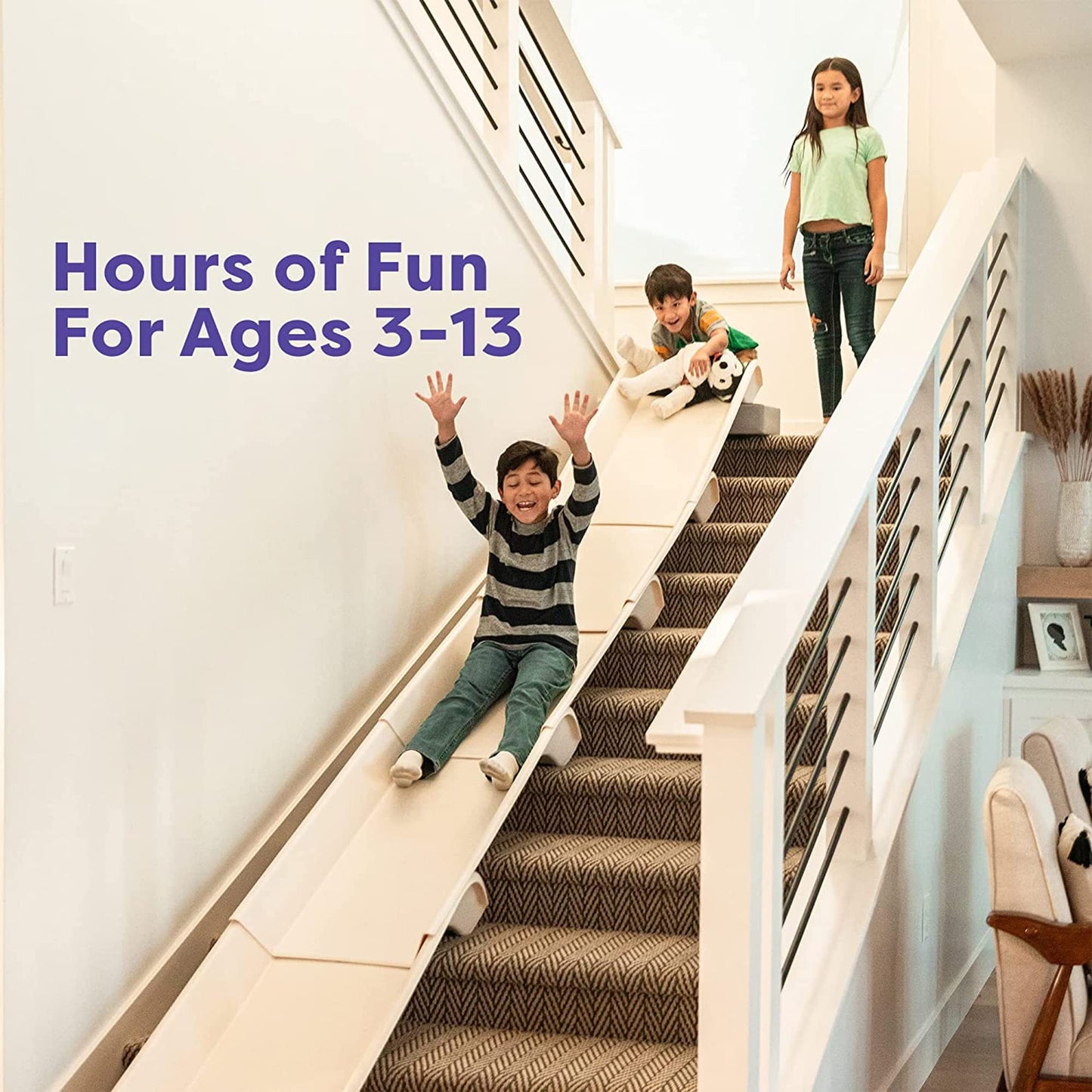 Stairslide 4-Pack Modular Indoor Slide for Home Staircases, White - Stair Attachment Ramps for Kids with Non-Slip Grip Bottom, Easy to Store, No Installation Needed