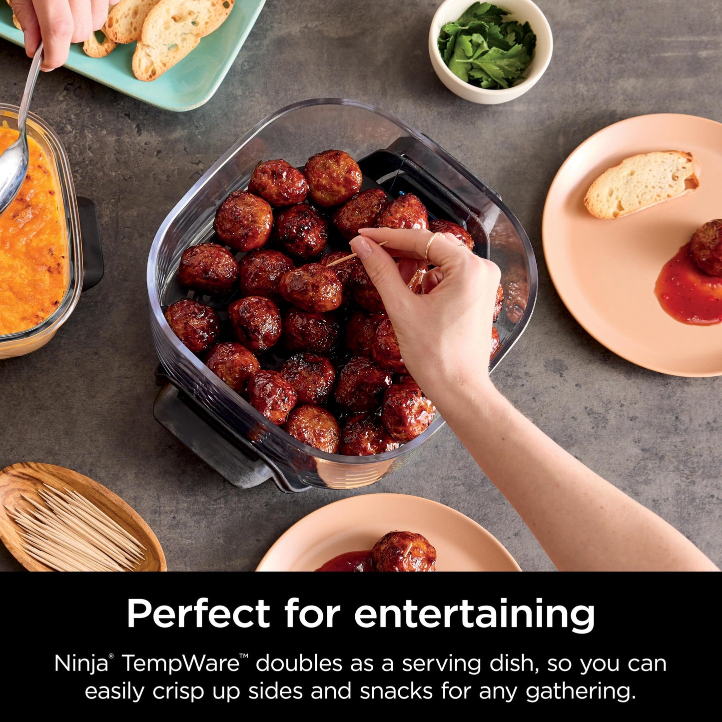 Ninja 2.5 QT TempWare Glass Container with Storage lid, Compatible Crispi Portable Cooking System, Microwave, Freezer and Dishwasher Safe, PFAS Free Glass Cooking Surface