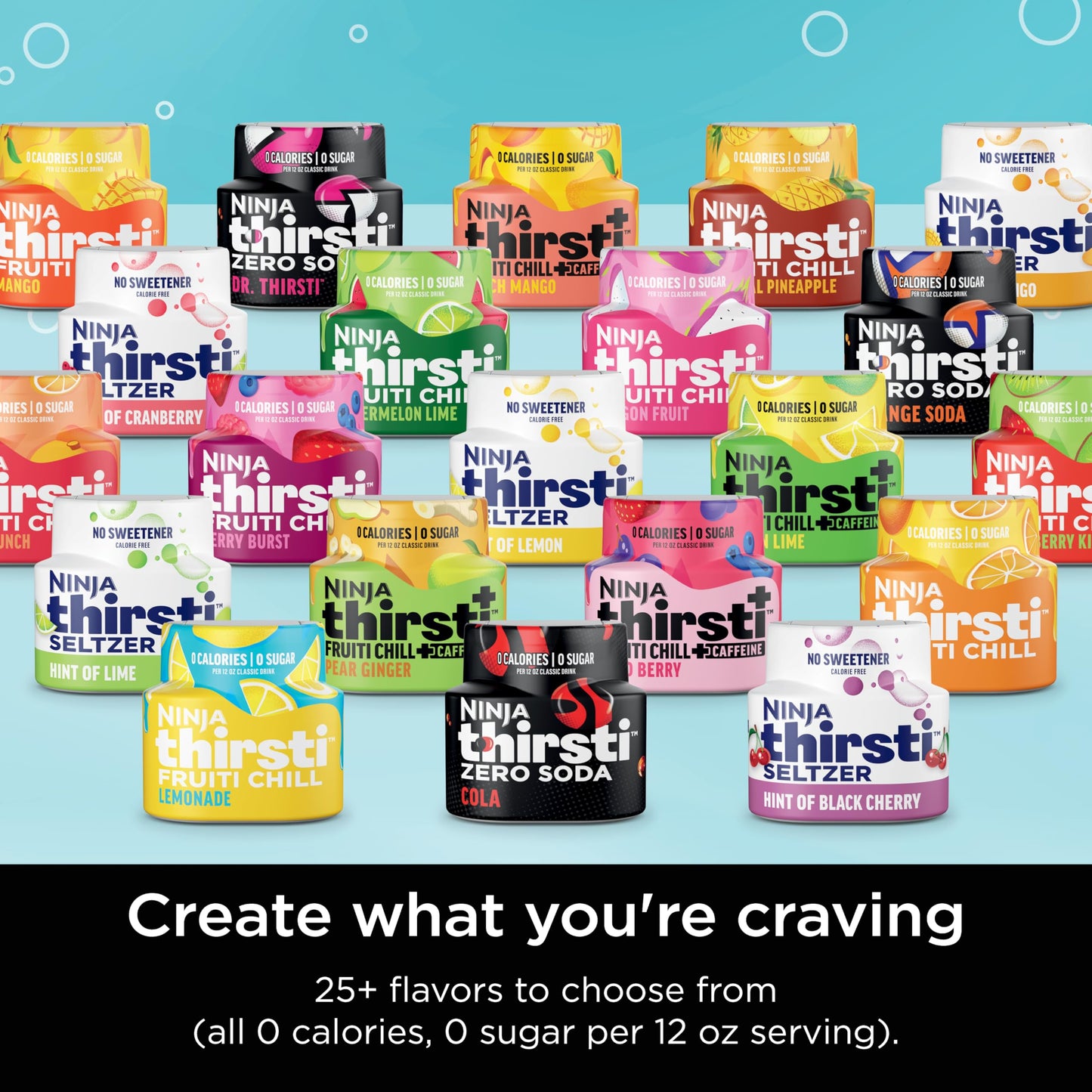 Ninja Thirsti Drink System, Soda Maker, Create Unique Sparkling & Still Drinks, Personalize Size & Flavor, Carbonated Water Machine, 60L CO2 Cylinder & Variety of Flavored Water Drops, Gray WC999AMZ