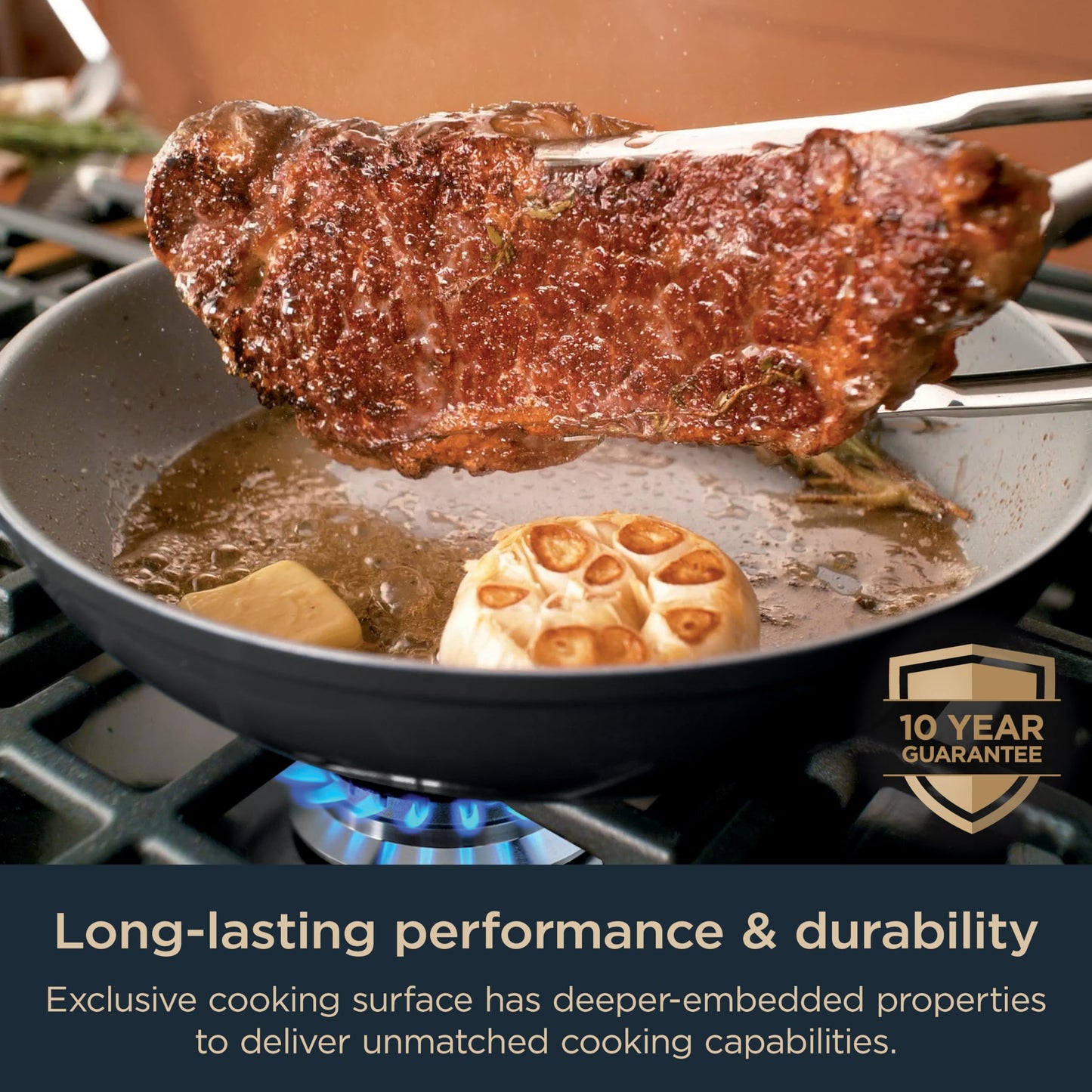 Ninja Ceramic Pro 10.25" Fry Pan, Non-Stick Pan, PTFE Free, Ceramic Coated, Stainless Steel Handle, Stove to Oven Safe to 660°F, All Stovetops & Induction Compatible, Midnight Blue, CW30026MM