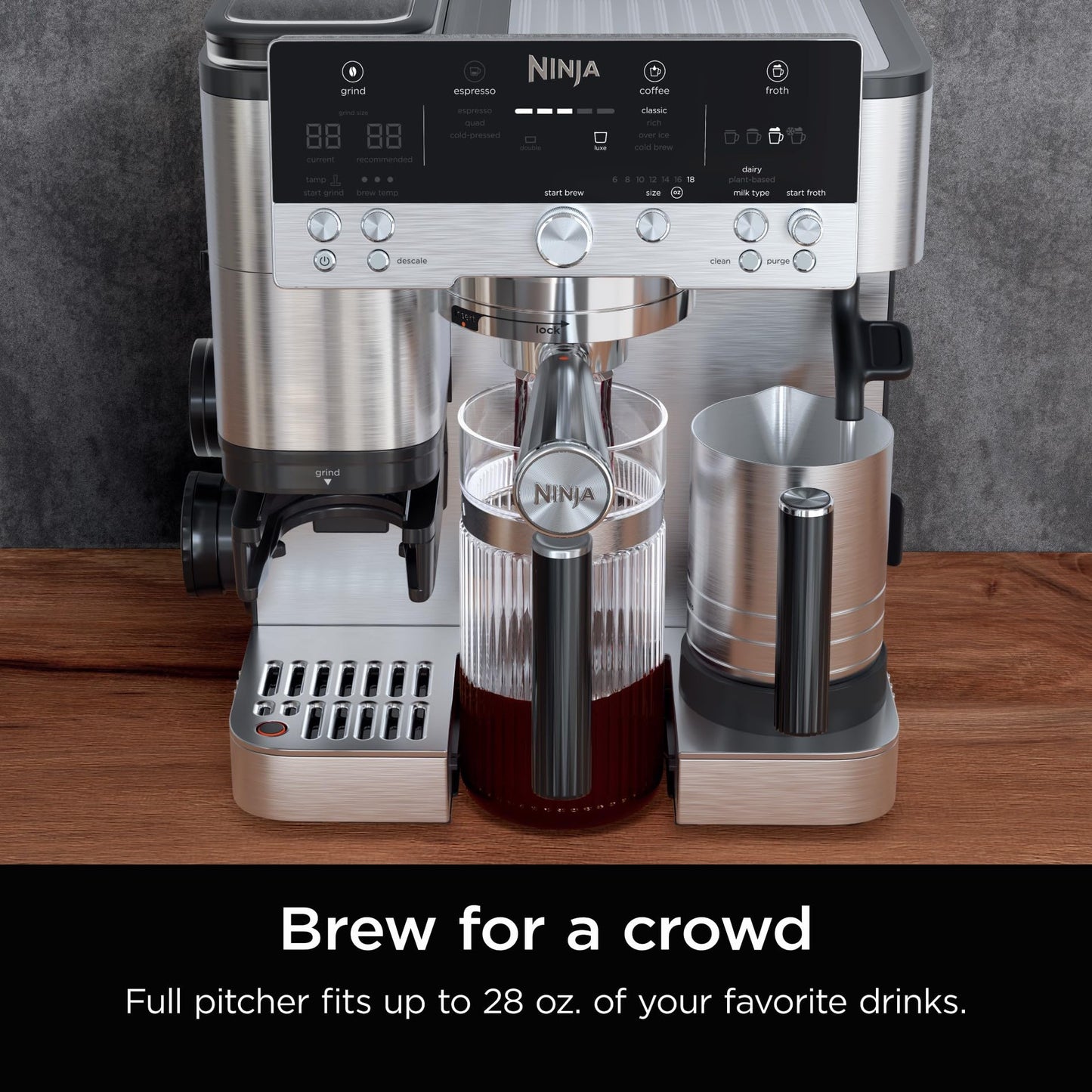 Ninja Luxe Café 28 oz. Shareable Pitcher, for Espresso and Coffee, Glass Carafe, Hot or Iced, Espresso Machine Accessories, XSKSHRBLEPTCHR