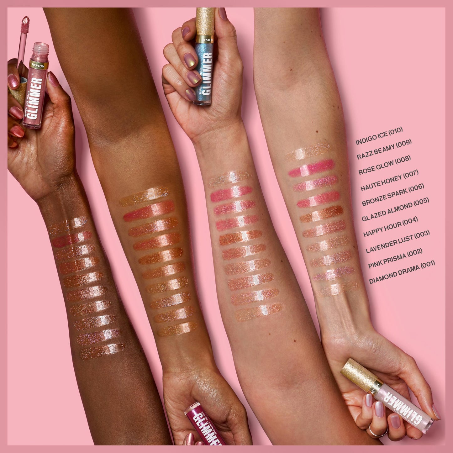 REVLON Super Lustrous Glimmer Gloss, Non-Sticky Lip Gloss, High-Shine Finish, Plant-Based Glitter, 004 Happy Hour, 0.13 fl oz