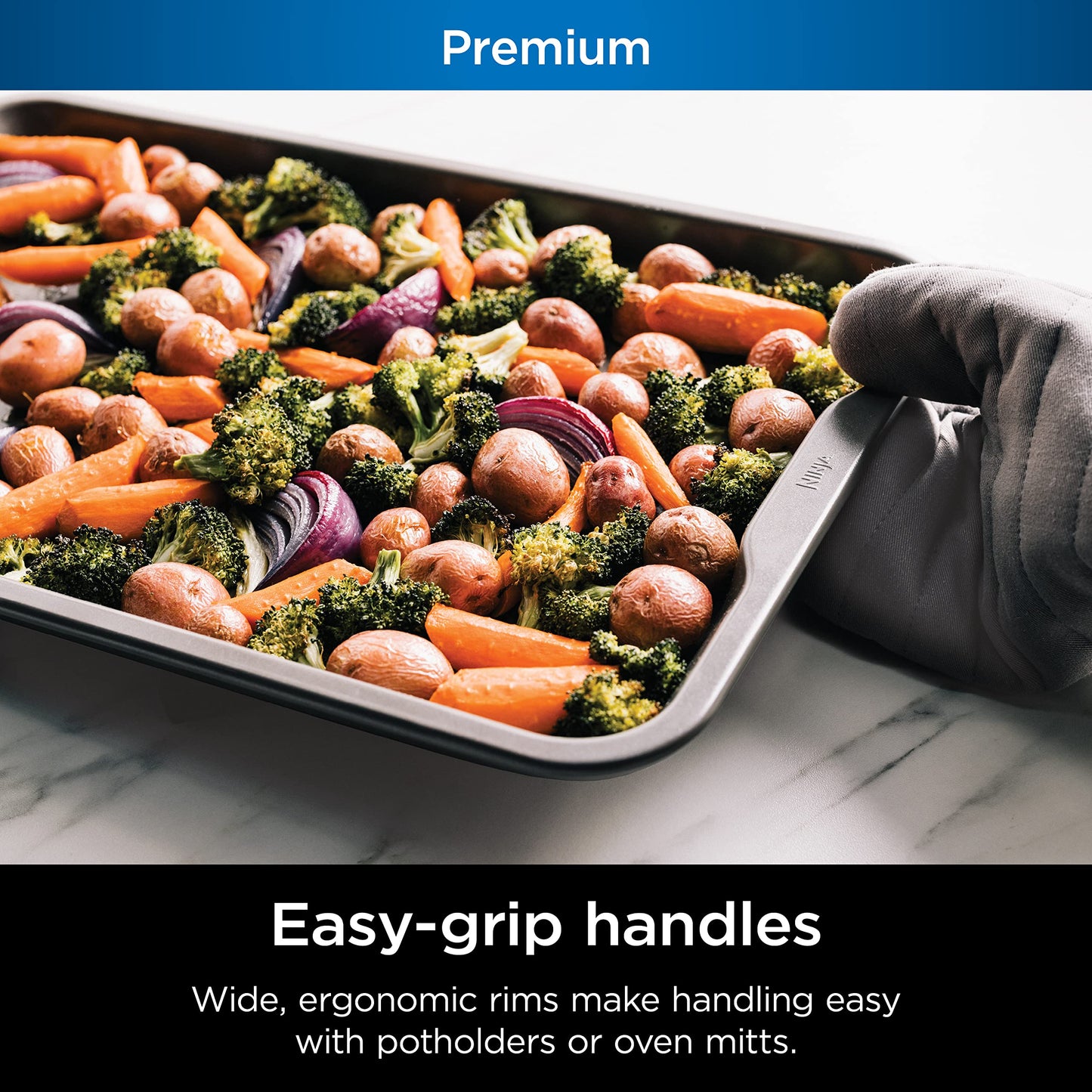 Ninja B30015 Foodi NeverStick Premium 10 inch x 15 inch Baking Sheet, Nonstick, Oven Safe up to 500⁰F, Dishwasher Safe, Grey