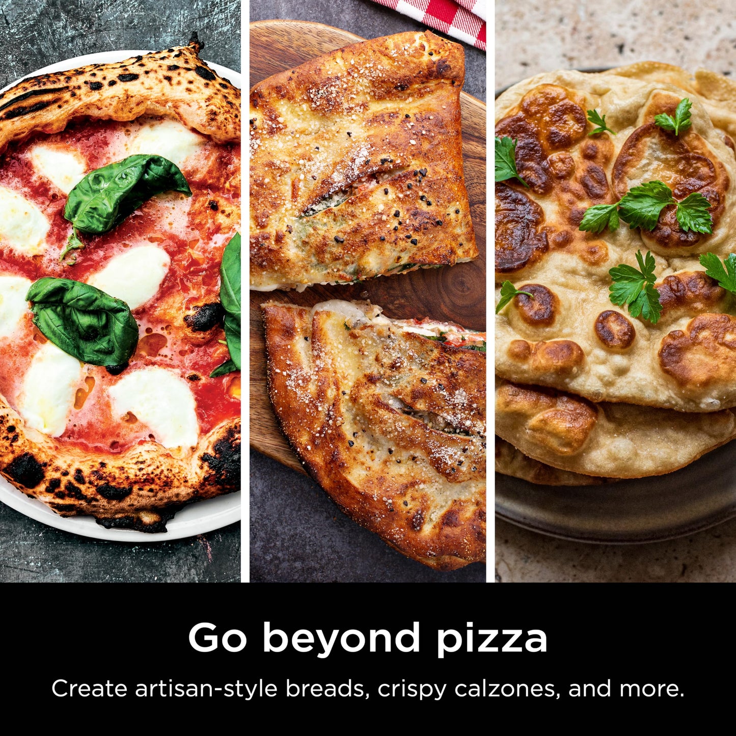 Ninja FlexFlame Upgrades 16’’ Artisan Pizza Stone, Durable Cordierite Stone, 5-Minute Pizzas, Homemade Artisan Pizza, Bread, Calzones, & More, Heat-Safe up to 600F, XL Surface, XSKPGPIZASTN