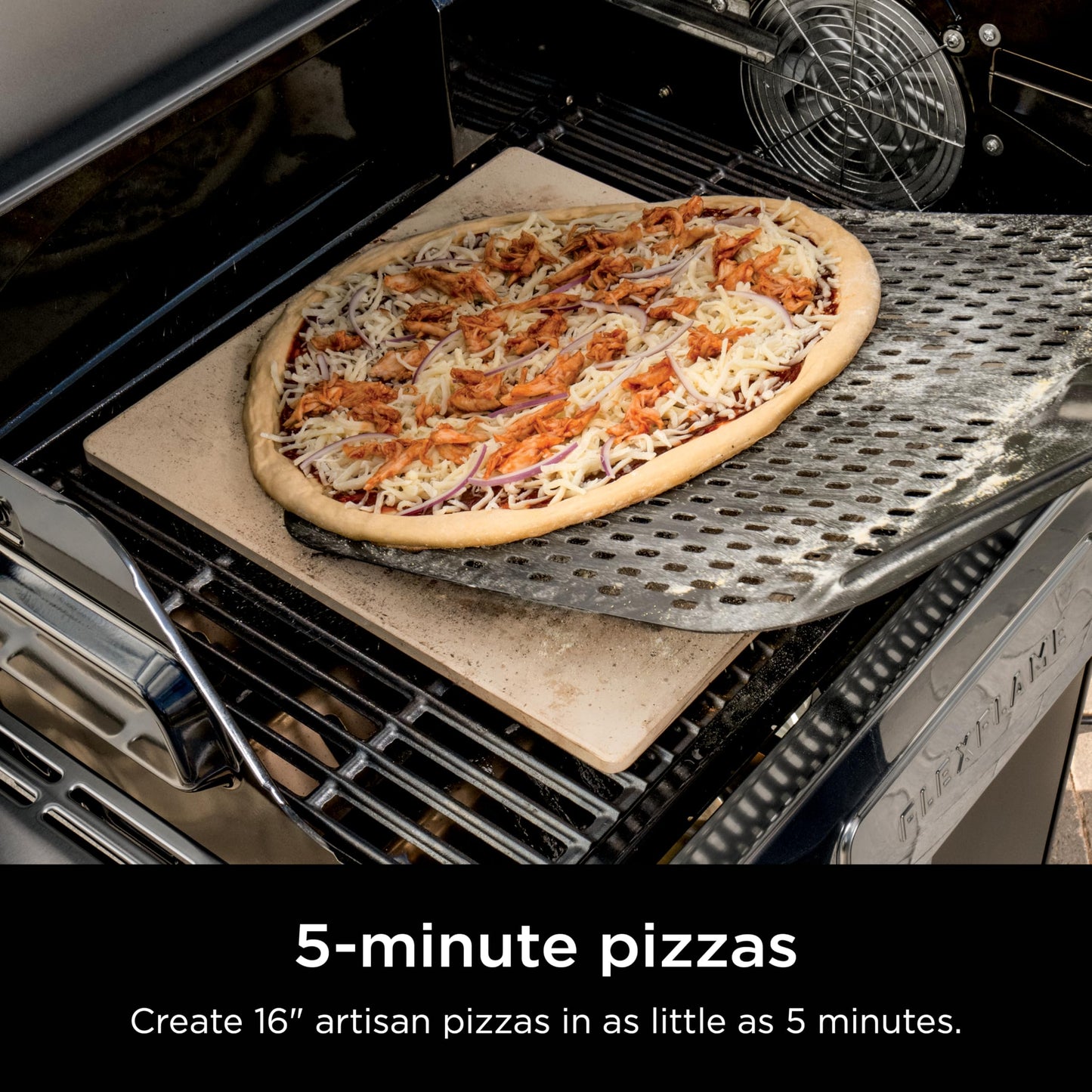 Ninja FlexFlame Upgrades 16’’ Artisan Pizza Stone, Durable Cordierite Stone, 5-Minute Pizzas, Homemade Artisan Pizza, Bread, Calzones, & More, Heat-Safe up to 600F, XL Surface, XSKPGPIZASTN