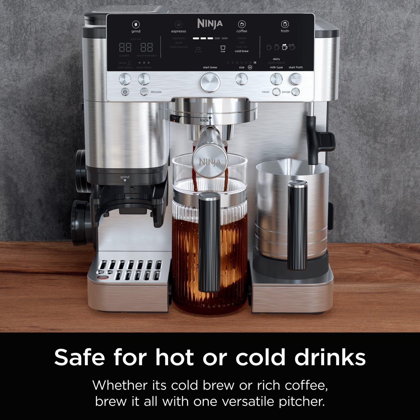 Ninja Luxe Café 28 oz. Shareable Pitcher, for Espresso and Coffee, Glass Carafe, Hot or Iced, Espresso Machine Accessories, XSKSHRBLEPTCHR