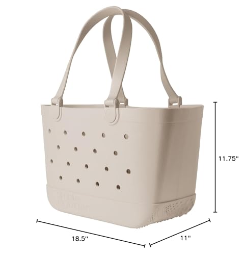 Simple Modern Large Beach Bag | Waterproof Getaway Rubber Tote with Zipper Pocket for Travel, Pool, Boat, Groceries, Sports | Almond Birch