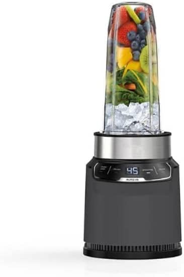 Ninja BN401-A Nutri Pro Compact Personal Blender, Auto-iQ Technology, 1100-Peak-Watts, for Frozen Drinks, Smoothies, Sauces & More, With To-Go Cups & Spout Lids, Gray