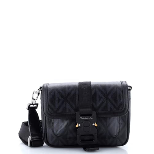 Christian Dior, Pre-Loved Hit the Road Flap Crossbody Bag CD Diamond Coated Canvas and Leather Mini, Black