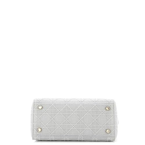 Christian Dior, Pre-Loved Lady D-Lite Bag Cannage Embroidered Canvas Medium, Gray