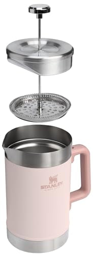 Stanley Classic Stay-Hot French Press Coffee Maker 48 oz | 5 Minute Brew, 4 Hours Hot | Mesh Filter for Coffee Grounds | Insulated Stainless Steel French Press | BPA-Free | Rose Quartz