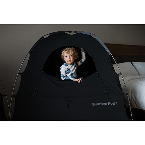 SlumberPod Portable Privacy Pod Blackout Canopy Crib Cover, Sleeping Space for Age 4 Months and Up, Pack n Play Blackout Cover, Baby Travel Crib Canopy (Black/Grey 2.0)