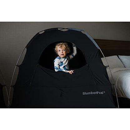 SlumberPod Portable Privacy Pod Blackout Canopy Crib Cover, Sleeping Space for Age 4 Months and Up, Pack n Play Blackout Cover, Baby Travel Crib Canopy (Black/Grey 2.0)