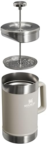 Stanley Classic Stay-Hot French Press Coffee Maker 48 oz | 5 Minute Brew, 4 Hours Hot | Mesh Filter for Coffee Grounds | Insulated Stainless Steel French Press | BPA-Free | Ash.