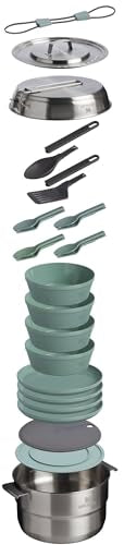 Stanley Wildfare Core 26-Piece Complete Camp Kitchen Cook Set | 4 qt Pot with Lid, 8in Fry Pan | 4 Table Settings, Plates, Bowls, Utensils | Camping Essentials for Your Camp Kitchen | BPA-Free