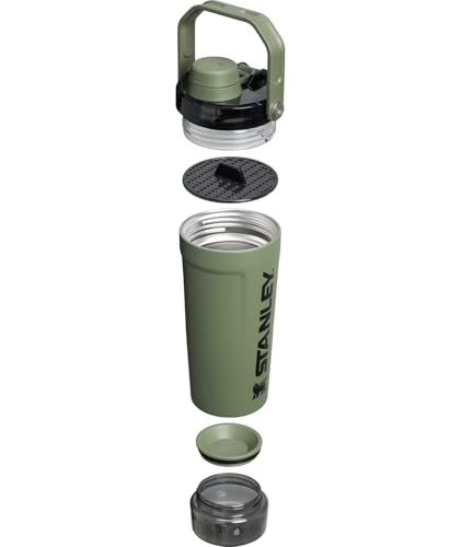 Stanley Activate Shaker Bottle 20 oz | Leakproof Insulated Stainless Steel Shaker Cup | Base Storage and Twist On Fast Flow Lid | Protein Shakes and Pre Workout Powder | BPA-Free | Dried Pine