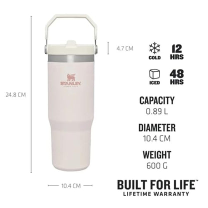 STANLEY IceFlow Flip Straw Water Bottle with Straw 0.89L - Keeps Cold for 12+ Hours - Leakproof - Stainless Steel Water Bottle - BPA-Free Travel Mug - Easy to Carry - Dishwasher Safe
