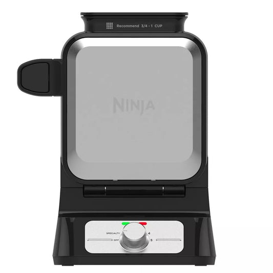 Ninja BW1001 NeverStick PRO Belgian Waffle Maker, Vertical Design, 5 Shade Settings, Precision-Pour Cup NOT Included* (Renewed) (Black/Gray)