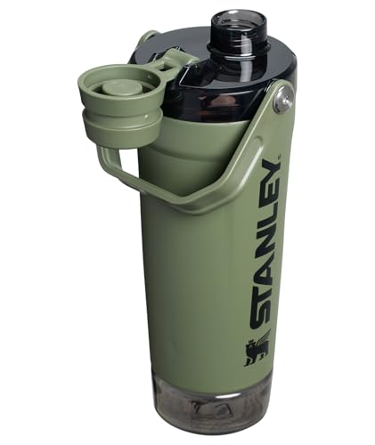 Stanley Activate Shaker Bottle 20 oz | Leakproof Insulated Stainless Steel Shaker Cup | Base Storage and Twist On Fast Flow Lid | Protein Shakes and Pre Workout Powder | BPA-Free | Dried Pine