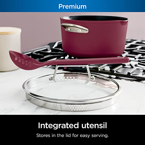 Ninja CW202RD Foodi NeverStick PossiblePot, Premium Set with 7-Quart Capacity Pot, Roasting Rack, Glass Lid & Integrated Spoon, Nonstick, Durable & Oven Safe to 500°F, Cherry Tart