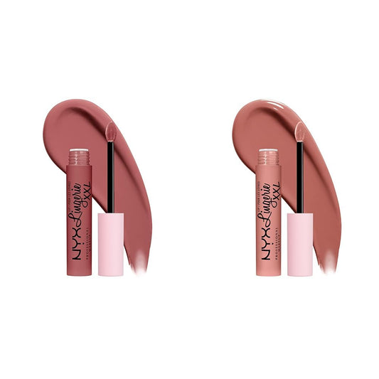 NYX PROFESSIONAL MAKEUP Lip Lingerie XXL Matte Liquid Lipstick Bundle - Strip'd Down (Coral Beige) & Undress'd (Pink Nude)