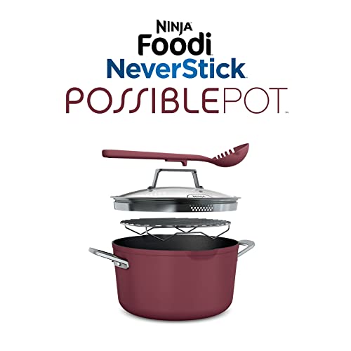 Ninja CW202RD Foodi NeverStick PossiblePot, Premium Set with 7-Quart Capacity Pot, Roasting Rack, Glass Lid & Integrated Spoon, Nonstick, Durable & Oven Safe to 500°F, Cherry Tart