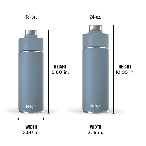 Ninja DW2401BL Thirsti 24oz Travel Water Bottle, For Carbonated Sparkling Drinks, Colder and Fizzier Longer, Leak Proof, 24 Hrs Cold, Dishwasher Safe, Stainless Steel Insulated Tumbler, Storm Blue