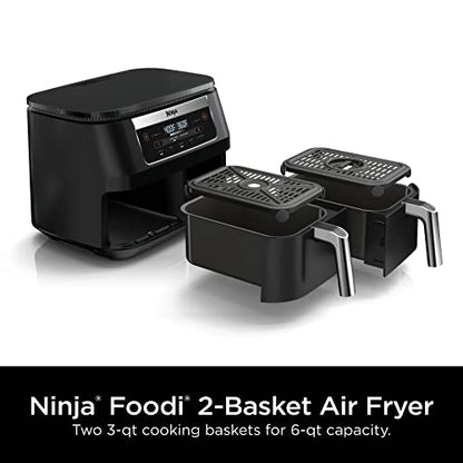 Ninja Foodi DZ090C 5-in-1, 6-qt. 2-Basket Air Fryer with DualZone Technology, Black