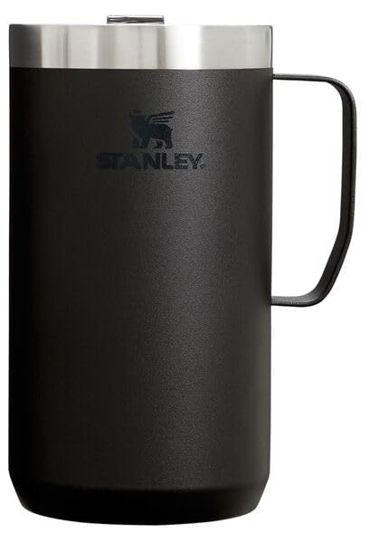 Stanley Stay-Hot Camp Mug 24 oz | Press Fit Drink Through Lid | Cup for Coffee, Tea and Drinks | Insulated Stainless Steel Coffee Mug | BPA-Free | Black 2.0