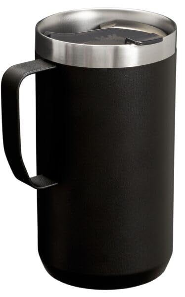 Stanley Stay-Hot Camp Mug 24 oz | Press Fit Drink Through Lid | Cup for Coffee, Tea and Drinks | Insulated Stainless Steel Coffee Mug | BPA-Free | Black 2.0