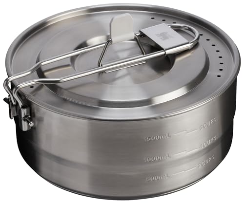 Stanley Wildfare Pro 5-Piece Stainless Steel Saucepan Cook Set | 2 qt Saucepan with Fold & Lock Handle | Cutting Board and Spoon | Camping Essentials for Your Camp Kitchen | BPA-Free