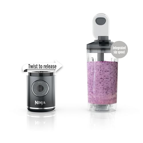 Ninja Blast Max, Portable & Personal Blender + Twist & Go, Smoothie, Blend, Ice Crush, 3 Programs, Cordless, 22 oz removable Vessel, Dishwasher Safe, Leakproof, Grey, BC251GY