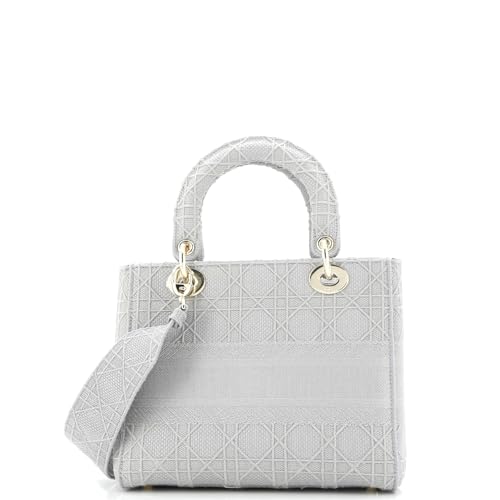 Christian Dior, Pre-Loved Lady D-Lite Bag Cannage Embroidered Canvas Medium, Gray