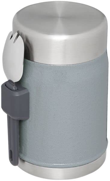 Stanley Classic Food Jar and Spork 14 oz | Vacuum Insulated Thermos Food Container | Wide Mouth Screw On Lid | Packable for Travel | Stainless Steel with Leakproof Lid | BPA-Free | Hammertone Silver