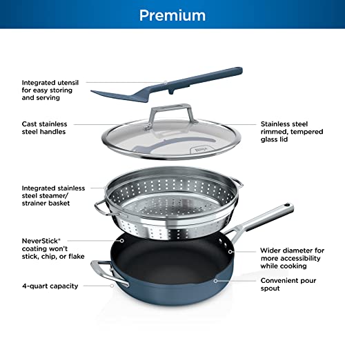 Ninja, Cookware, Steamer, Strainer Basket, Glass Lid and Spatula, Foodi NeverStick PossiblePan, Premium Set with 4-Quart Capacity Pan, Nonstick, Durable, Oven Safe Cookware, Cherry Tart, CW102BL