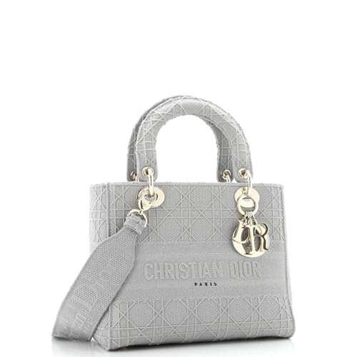 Christian Dior, Pre-Loved Lady D-Lite Bag Cannage Embroidered Canvas Medium, Gray
