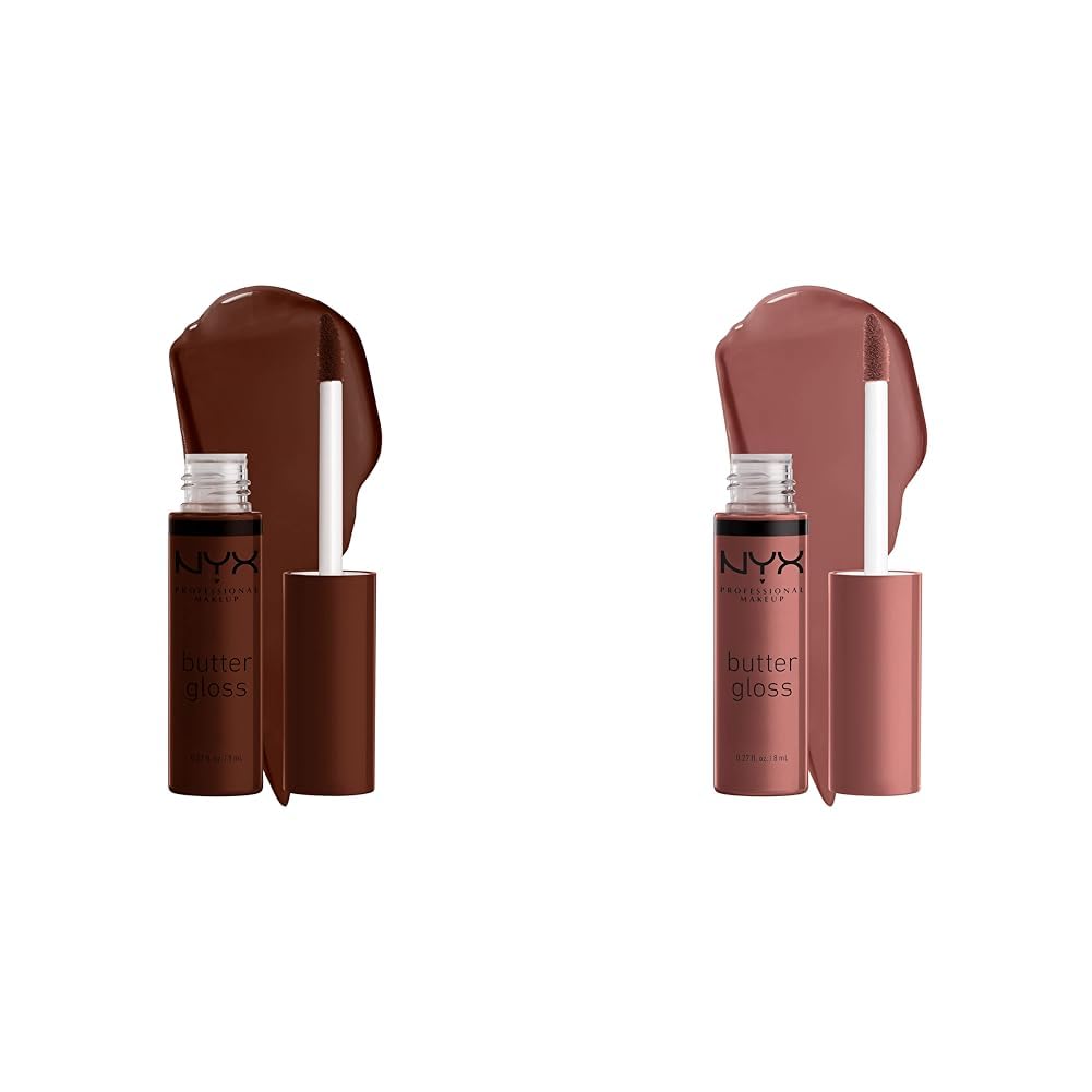NYX Butter Gloss Brown Sugar Non-Sticky Lip Gloss Bundle - Lava Cake (Rich Brown), Spiked Toffee (Brown Mauve)